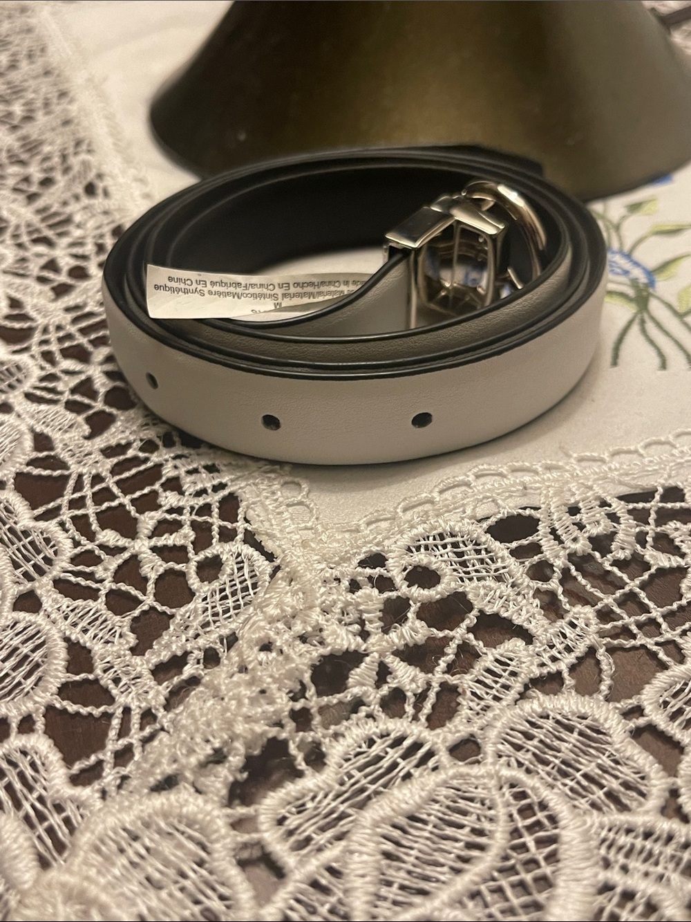 New York & Company White and Black Reversible Belt with Silver Buckle